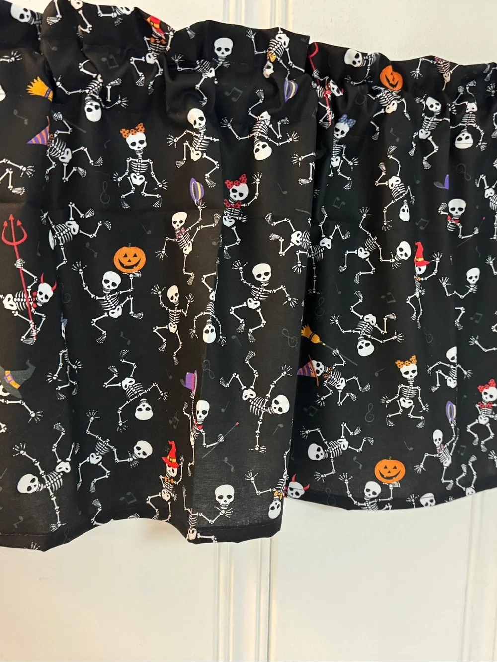 Kids Halloween Skeleton window Valance Curtain Panel - Black